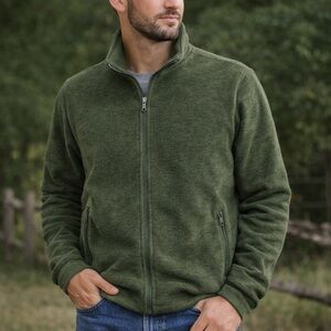 Uniqlo Full Zip Fleece Jacket Olive Green Mens Medium